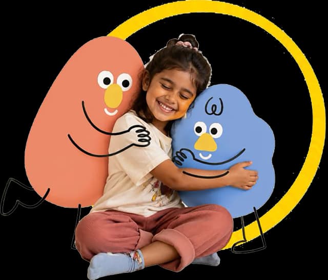 Happy child with Hoola characters