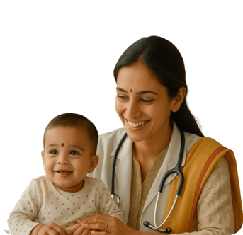 Doctor smiling with a baby patient